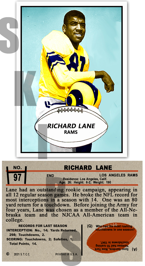 1953 STCC #97 Dick Lane Bowman Los Angeles Rams Lions HOF
