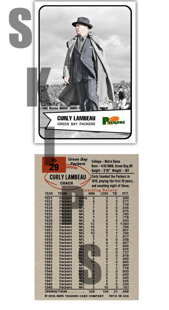 1954 STCC #29 Bowman Curly Lambeau Green Bay Packers HOF