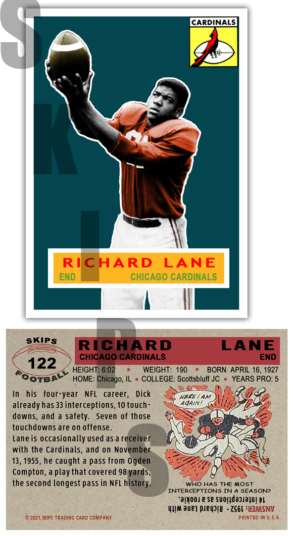 1956 STCC #122 Dick Lane Topps Chicago Cardinals Rams Lions HOF