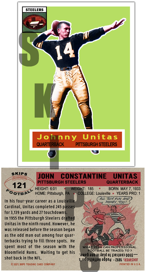 1956 STCC #121 Johnny Unitas Pittsburgh Steelers HOF Colts Louis