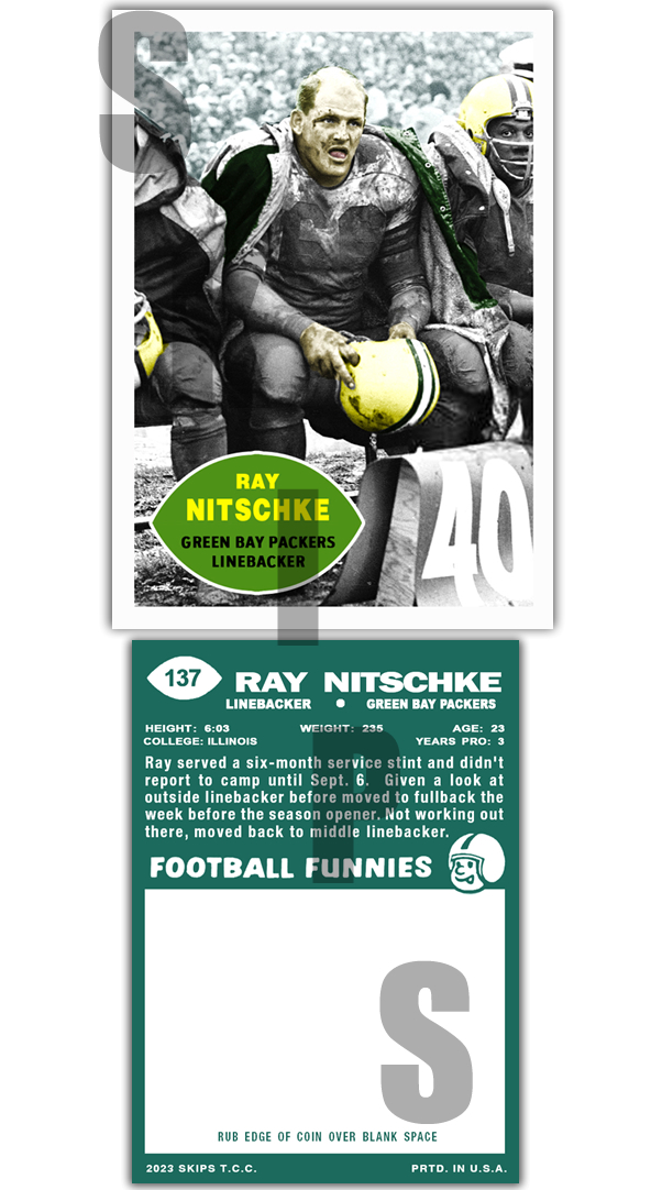1960 STCC #137 Ray Nitschke Topps Green Bay Packers HOF custom