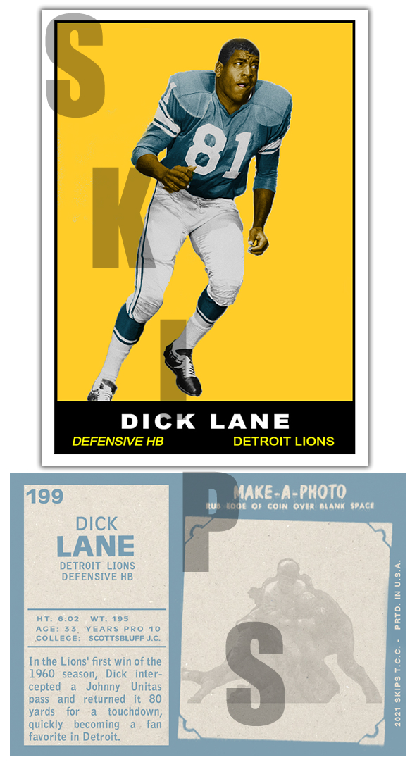 1961 STCC #199 Dick Lane Topps Detroit Lions Cardinals Rams HOF