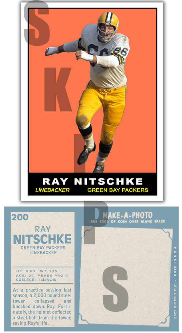 1961 STCC #200 Ray Nitschke Topps Green Bay Packers HOF custom