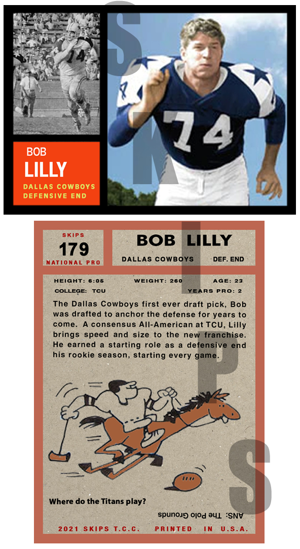 1962 STCC #179 Bob Lilly Topps Dallas Cowboys HOF custom