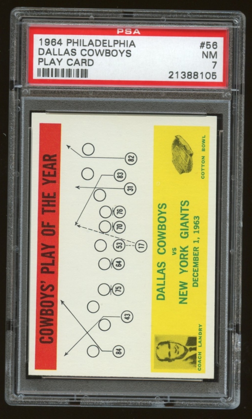 1964 Philadelphia #56 Dallas Cowboys Play Card Landry PSA 7