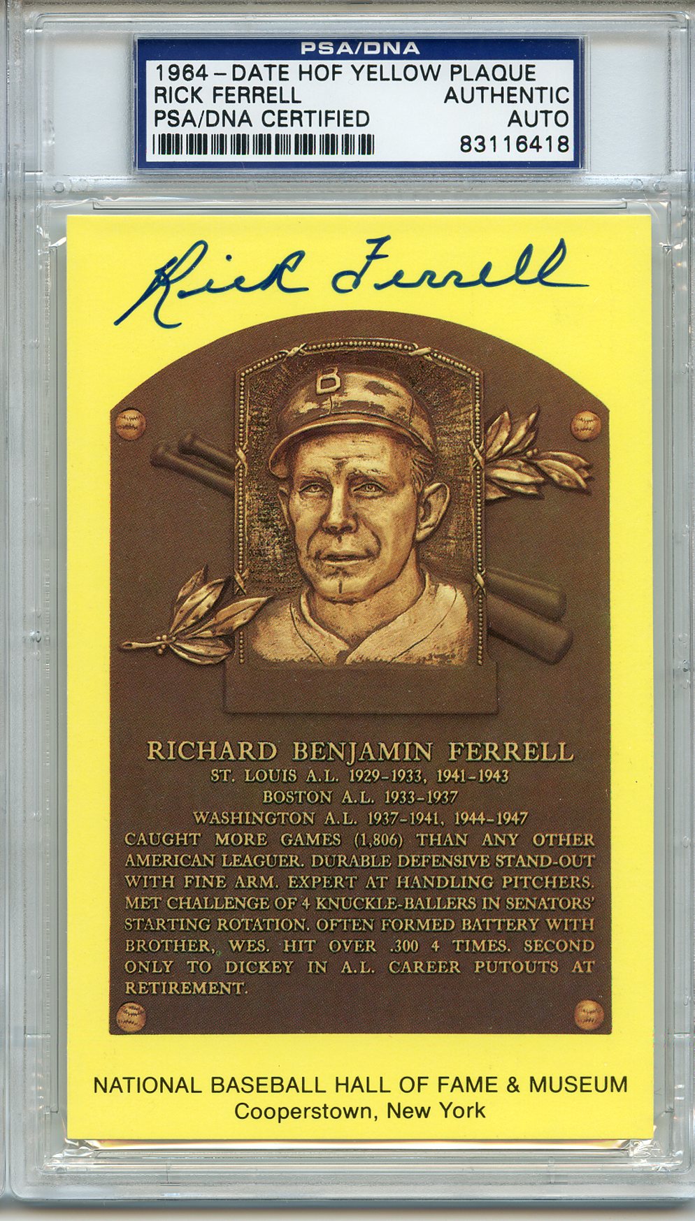 1964 Rick Ferrell Signed HOF Postcard Browns Red Sox Senators PS