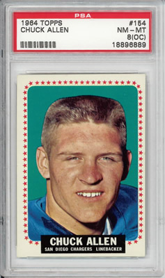 1964 Topps #154 Chuck Allen San Diego Chargers RC SP PSA 8 oc