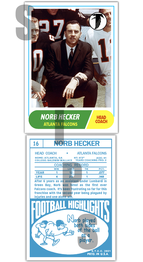 1968 STCC Legends Coaches #16 Norb Hecker Atlanta Falcons Custom