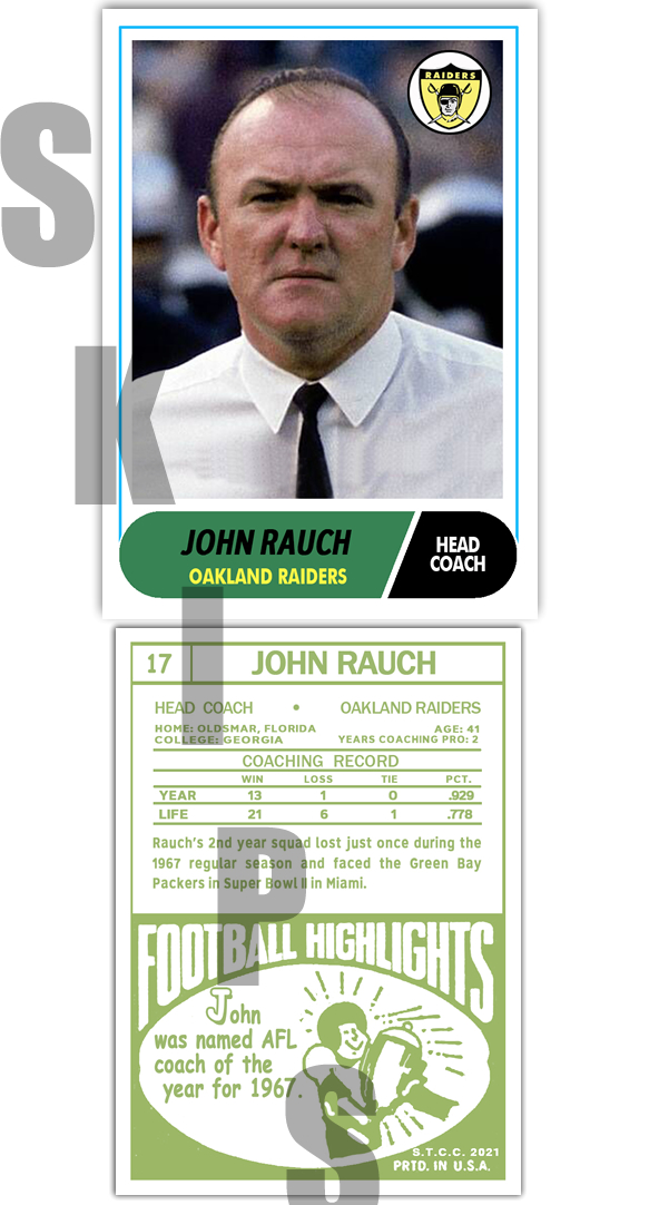 1968 STCC Legends Coaches #17 John Rauch Topps Oakland Raiders C