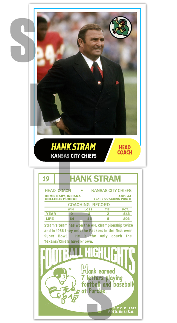 1968 STCC Legends Coaches #19 Hank Stram Kansas City Chiefs HOF