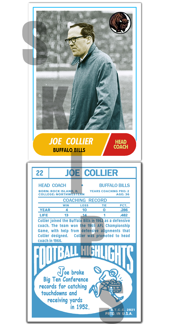 1968 STCC Legends Coaches #22 Joe Collier Topps Buffalo Bills