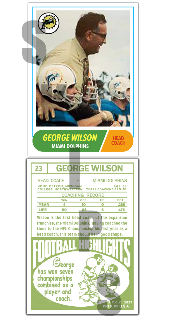 1968 STCC Legends Coaches #23 George Wilson Topps Miami Dolphins