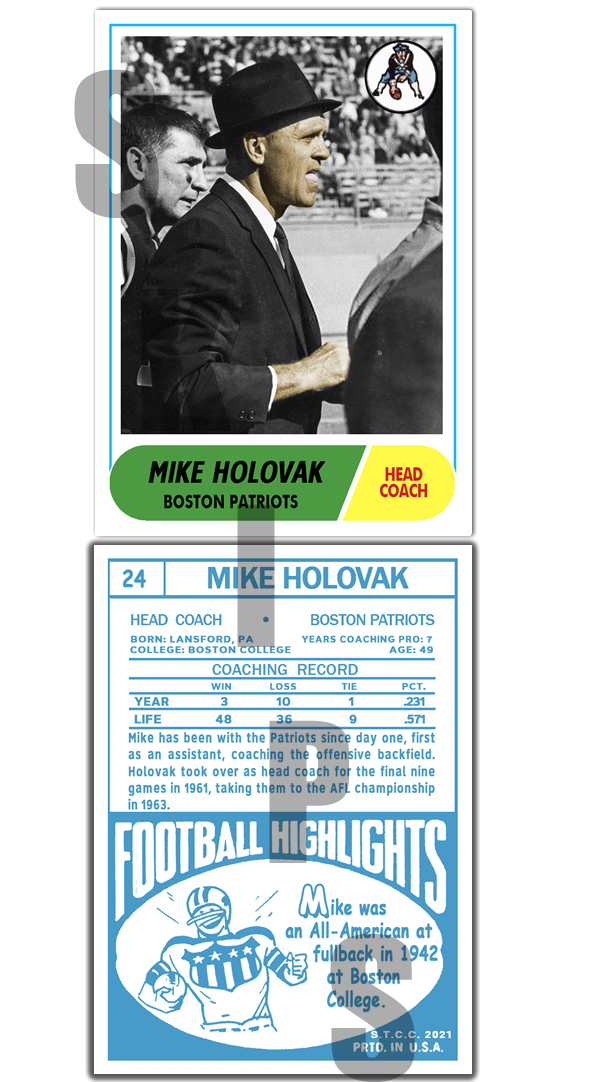 1968 STCC Legends Coaches #24 Mike Holovak Topps Boston Patriots