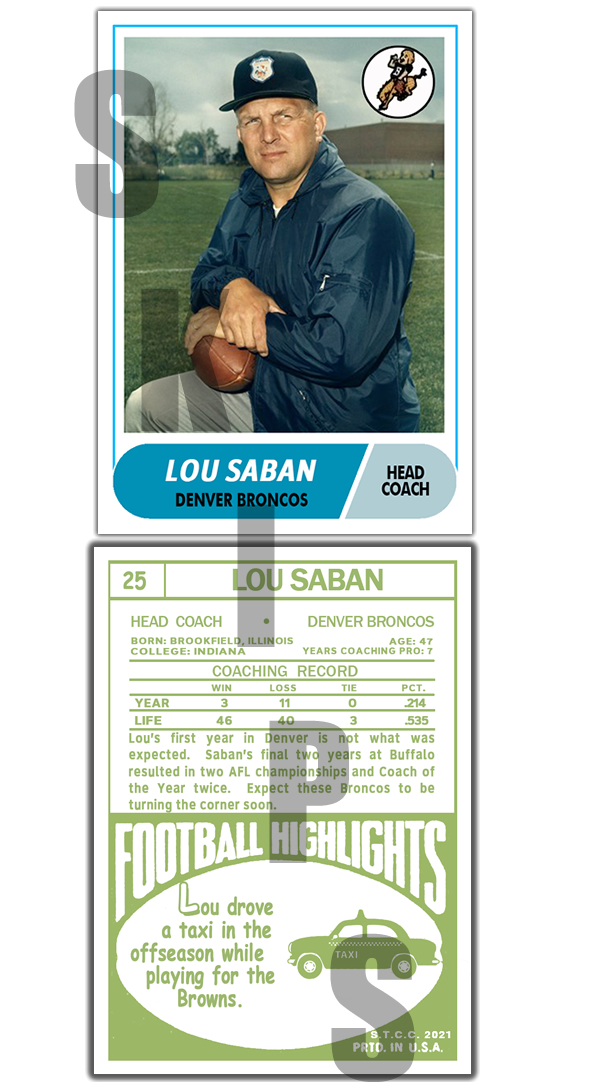 1968 STCC Legends Coaches #25 Lou Saban Topps Denver Broncos