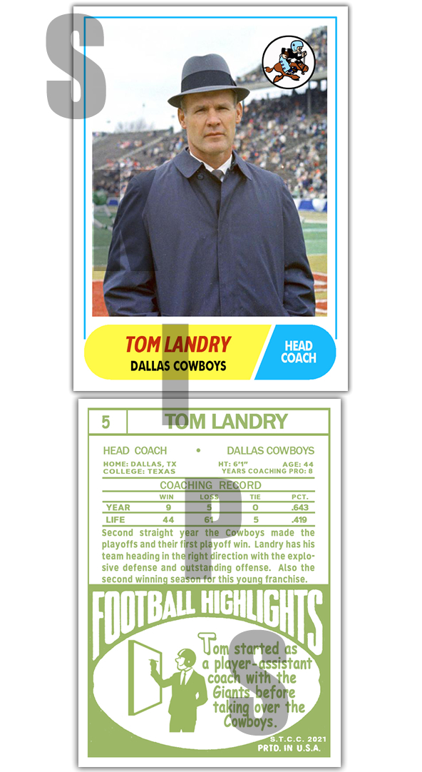 1968 STCC Legends Coaches #5 Topps Tom Landry Dallas Cowboys Cus