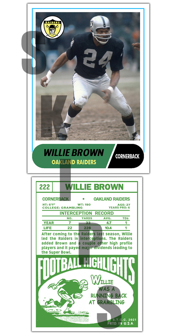 1968 STCC #222 Topps Willie Brown Oakland Raiders Grambling  HOF