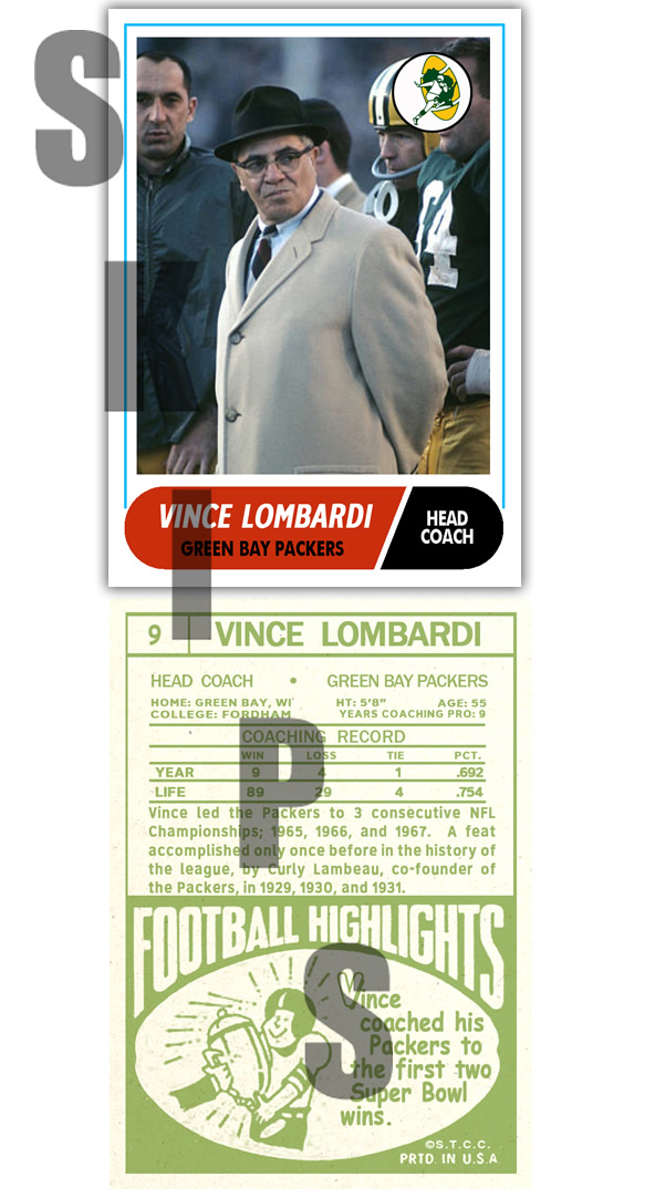 1968 STCC Legends Coaches #9 Vince Lombardi Green Bay Packers