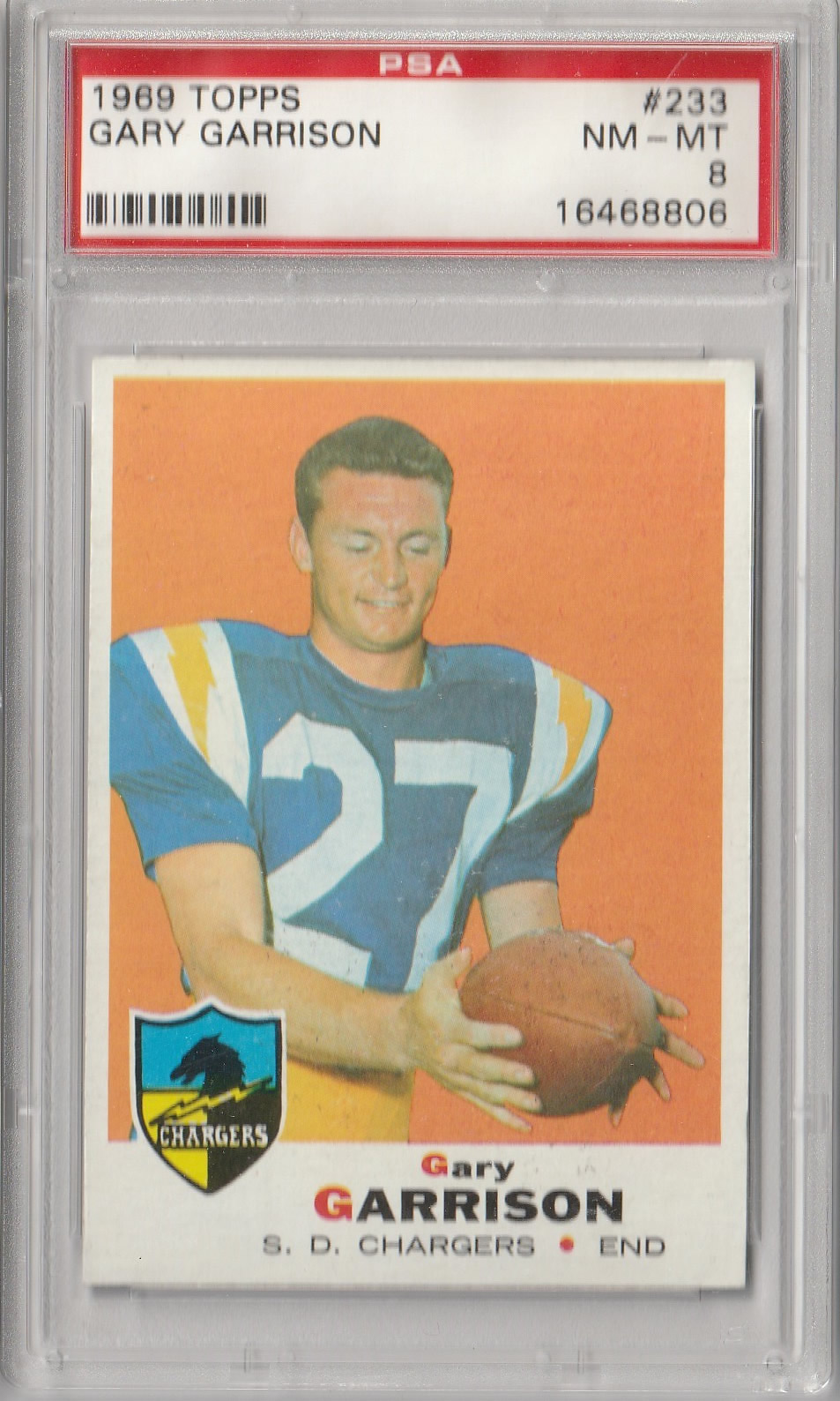 1969 Topps #233 GARY GARRISON San Diego Chargers State PSA 8