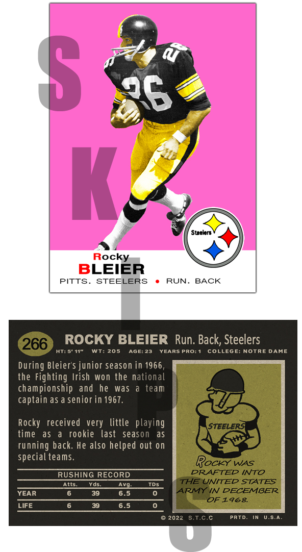 1969 STCC #266 Rocky Bleier Pittsburgh Steelers Topps Notre Dame