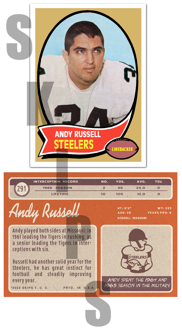 1970 STCC #291 Andy Russell Pittsburgh Steelers Topps Custom