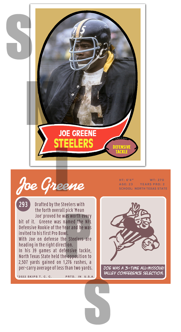 1970 STCC #293 Joe Greene Pittsburgh Steelers HOF North Texas Cu