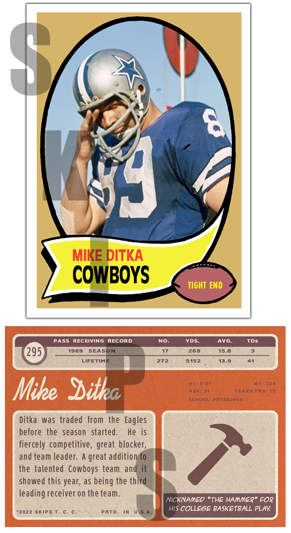 1970 STCC #295 Mike Ditka Topps Dallas Cowboys Pittsburgh HOF Cu