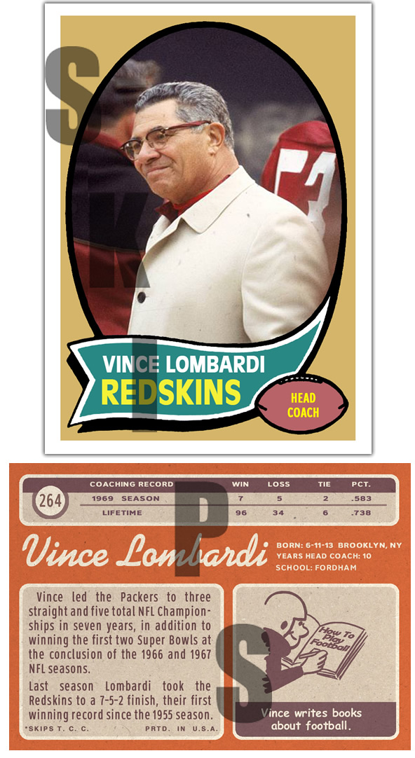 1970 STCC #264 Topps Vince Lombardi Washington Redskins HOF