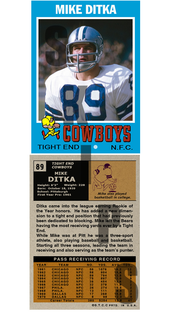 1971 STCC #89 Topps Mike Ditka Dallas Cowboys HOF