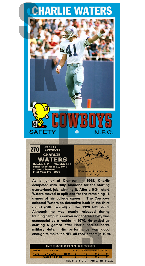 1971 STCC #270 Charlie Waters Dallas Cowboys  Clemson Custom