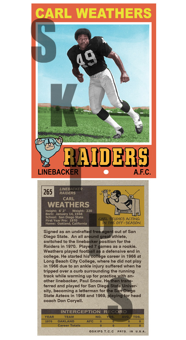 1971 STCC #265 Topps Carl Weathers Oakland Raiders Rocky Apollo