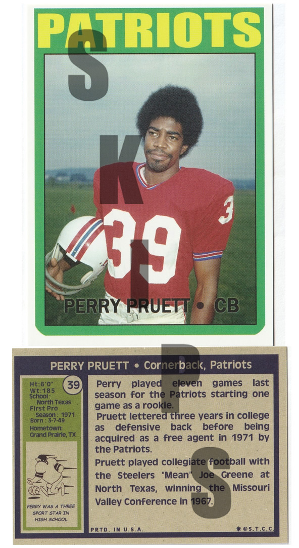 1972 STCC #39 Topps Perry Pruett New England Patriots