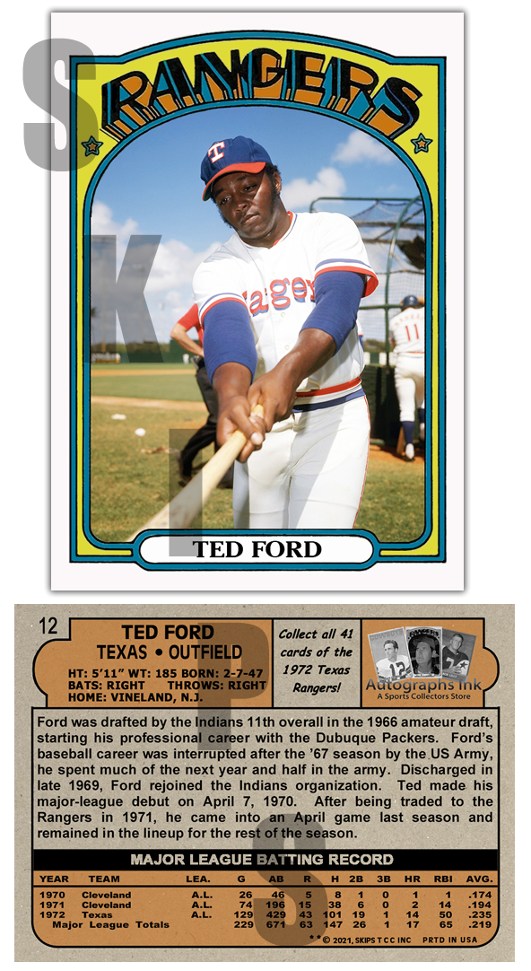 1972 STCC Autographs Ink Texas Rangers #12 Ted Ford