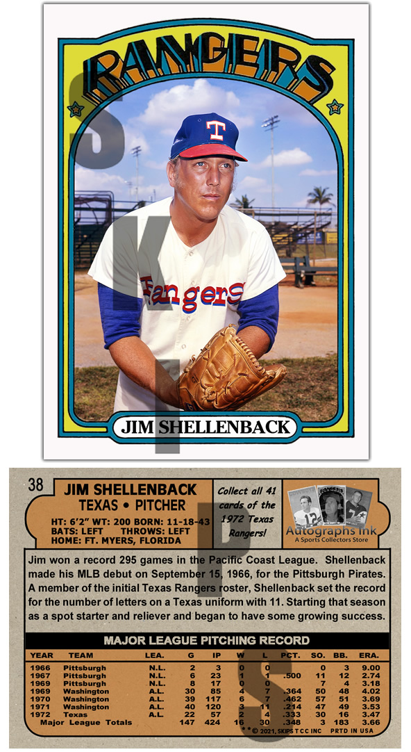 1972 STCC Autographs Ink Texas Rangers #38 Jim Shellenback