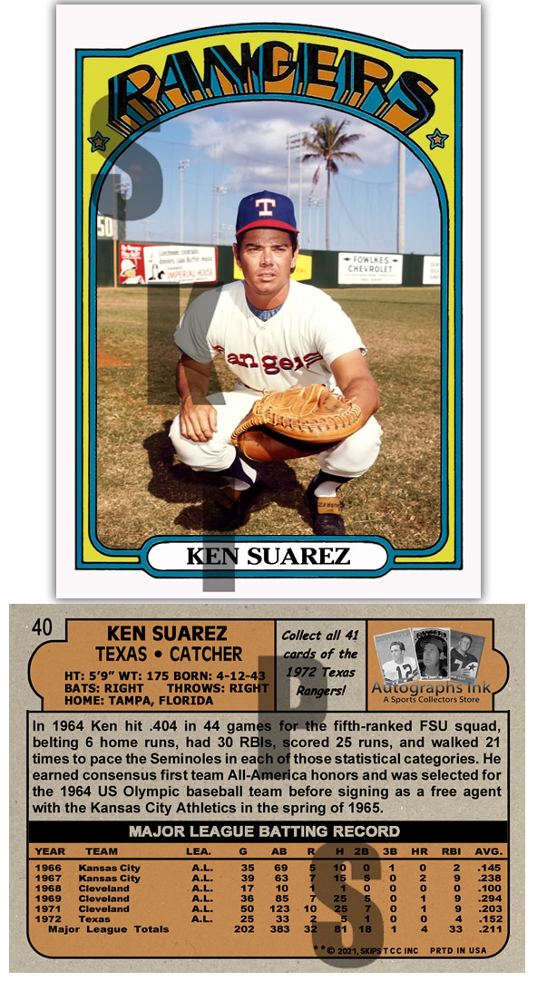 1972 STCC Autographs Ink Texas Rangers #40 Ken Suarez