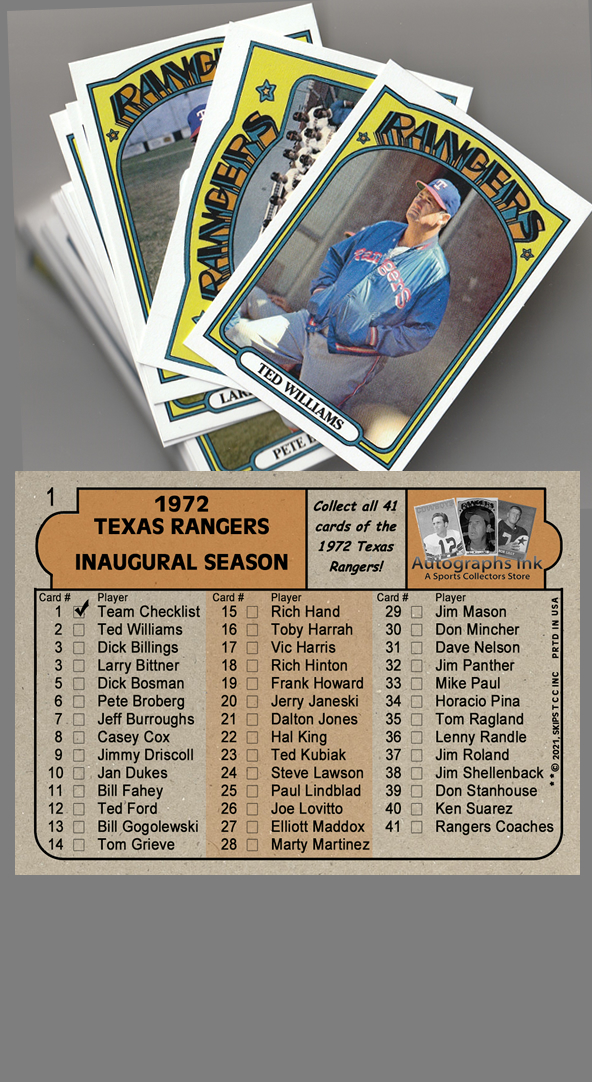 1972 STCC Autographs Ink Texas Rangers Inaugural Season Set Ted