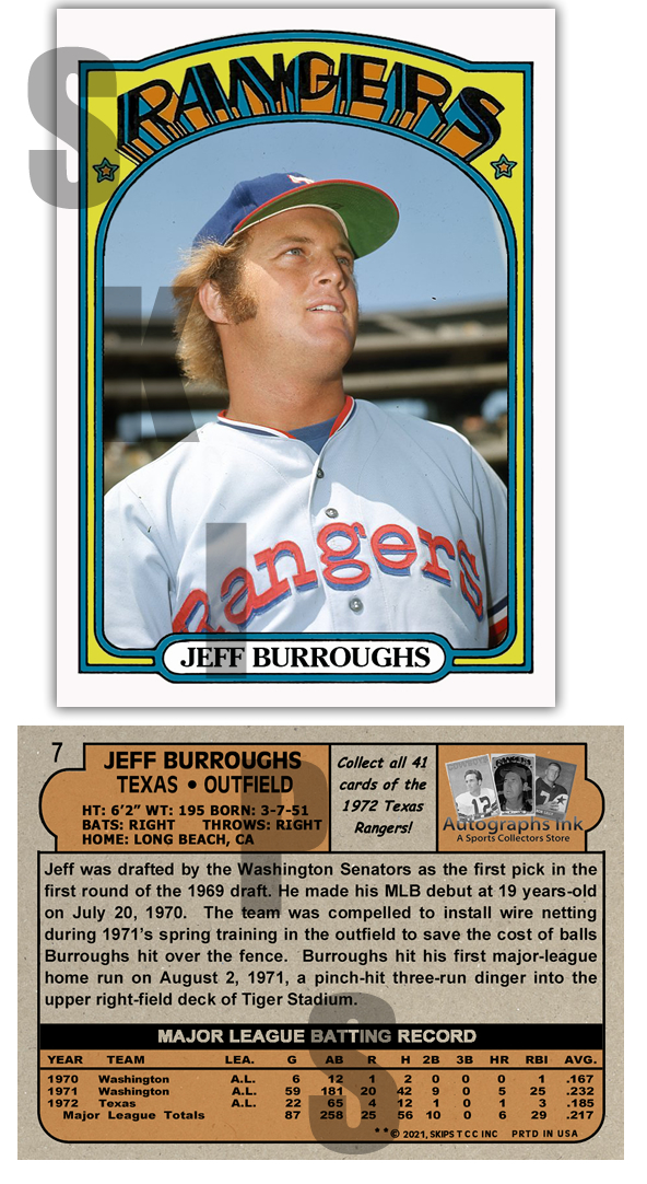 1972 STCC Autographs Ink Texas Rangers #7 Jeff Burroughs