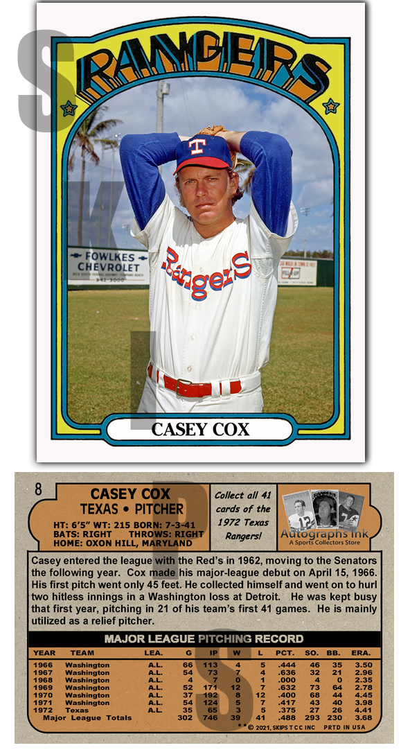 1972 STCC Autographs Ink Texas Rangers #8 Casey Cox
