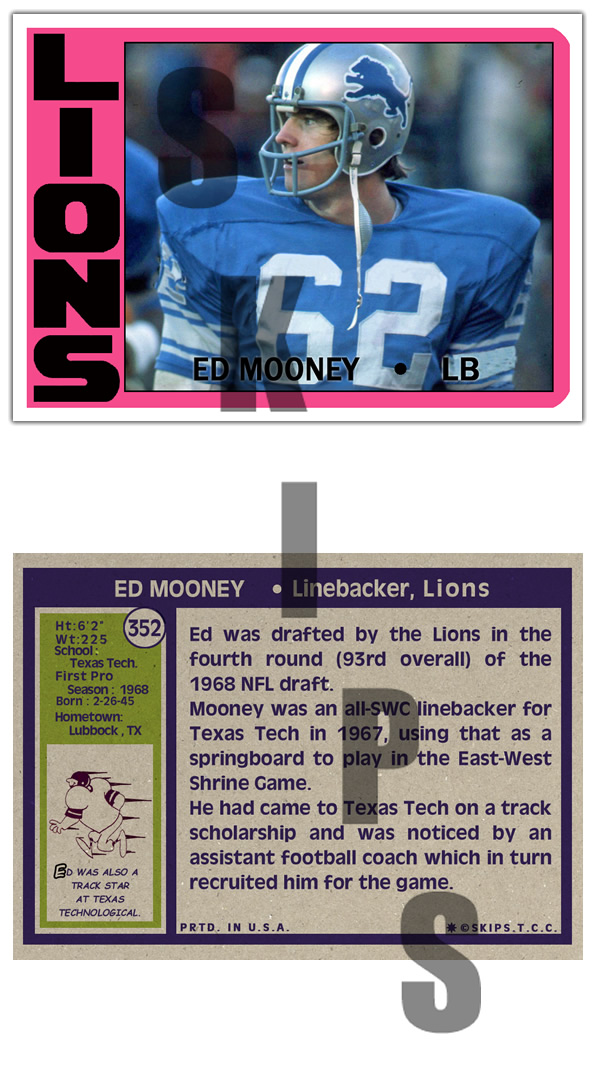 1972 SPCC #352 Topps Ed Mooney Detroit Lions Texas Tech