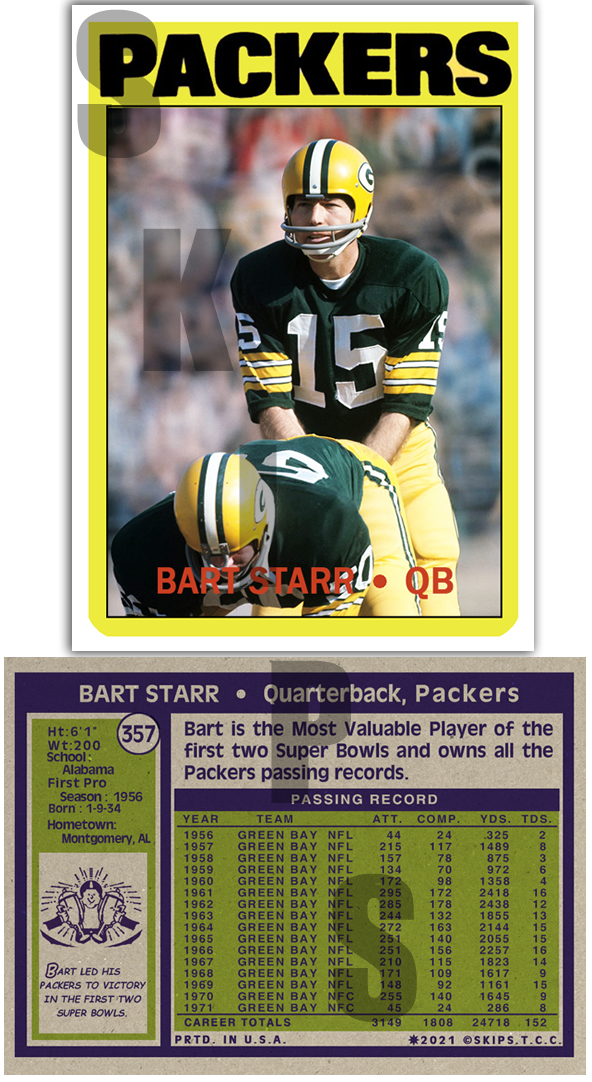 1972 STCC #357 Bart Starr Topps Green Bay Packers Custom HOF