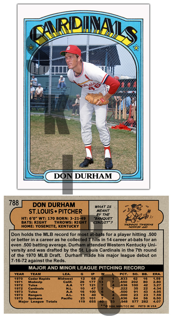 1972 STCC #788 Topps Style Don Durham St. Louis Cardinals custom