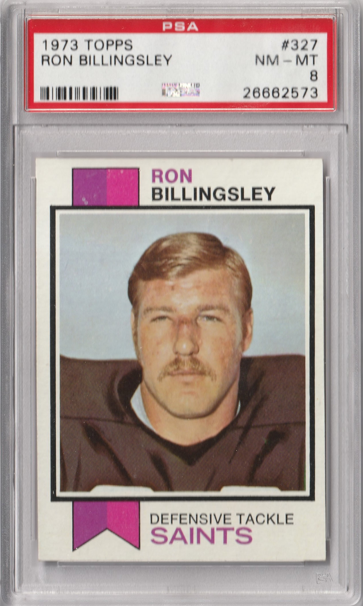1973 Topps #327 Ron Billingsley New Orleans Saints PSA 8 rookie