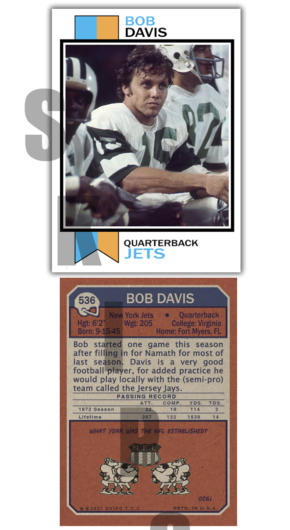1973 STCC #536 Bob Davis Topps New York Jets Virginia