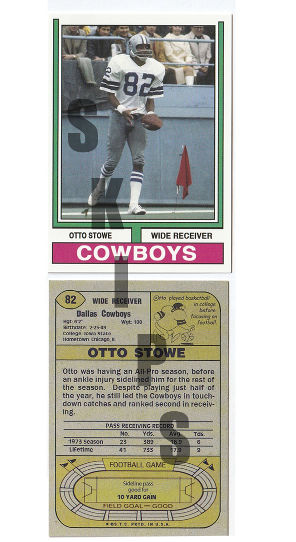 1974 STCC #82 Topps Otto Stowe Iowa State  Dallas Cowboys