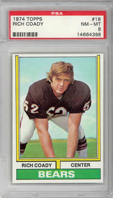 1974 Topps #18 Rich Coady Chicago Bears Memphis State PSA 8