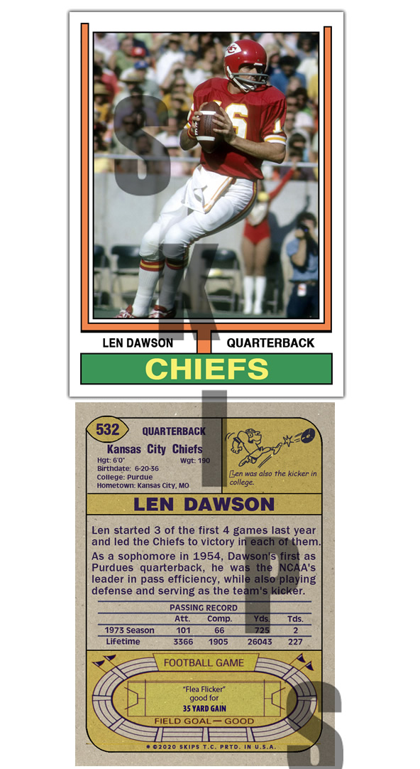 1974 STCC #532 Len Dawson Kansas City Chiefs Topps HOF