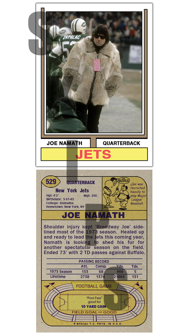 1974 STCC #529 Topps Joe Namath New York Jets HOF Alabama