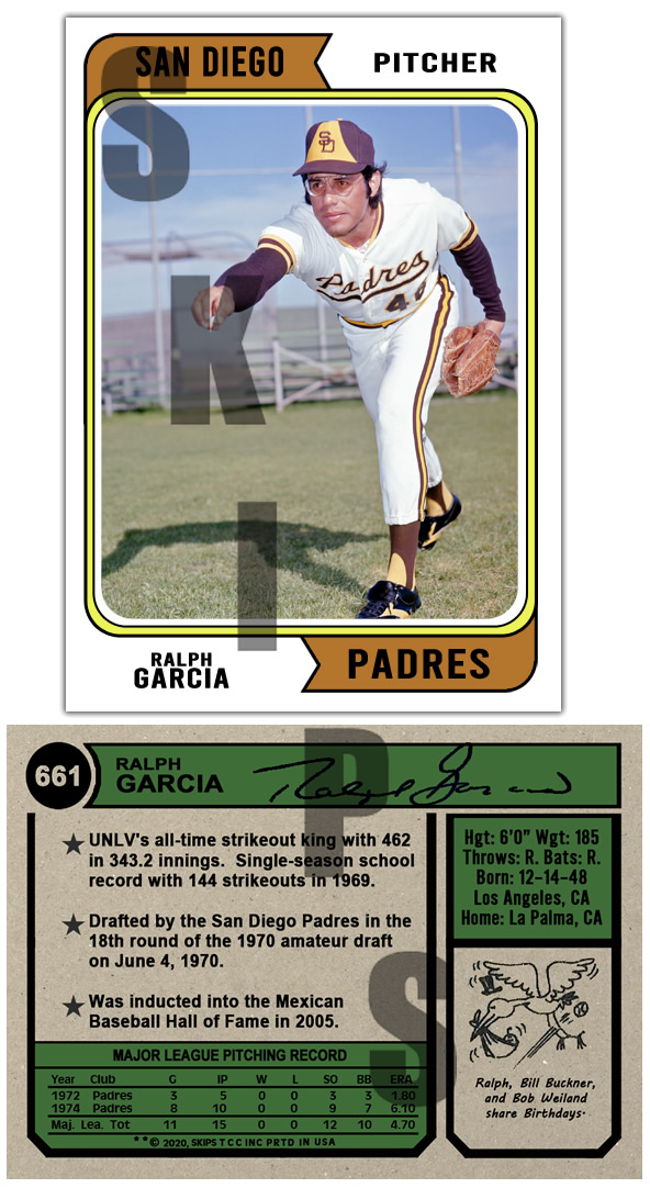 1974 STCC #661 Topps Ralph Garcia San Diego Padres