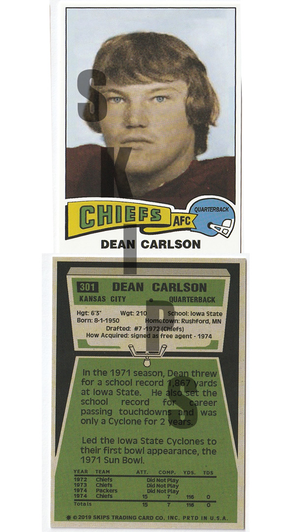 1975 STCC #301 Topps Dean Carlson Iowa State Cyclones Chiefs