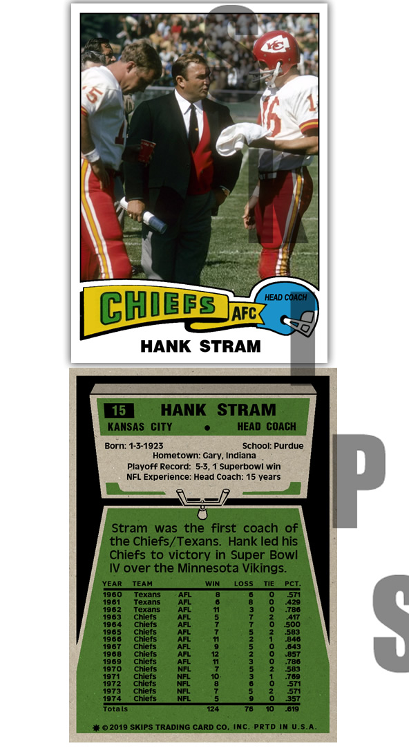 1975 STCC #15 Topps Hank Stram Kansas City Chiefs Len Dawson HOF