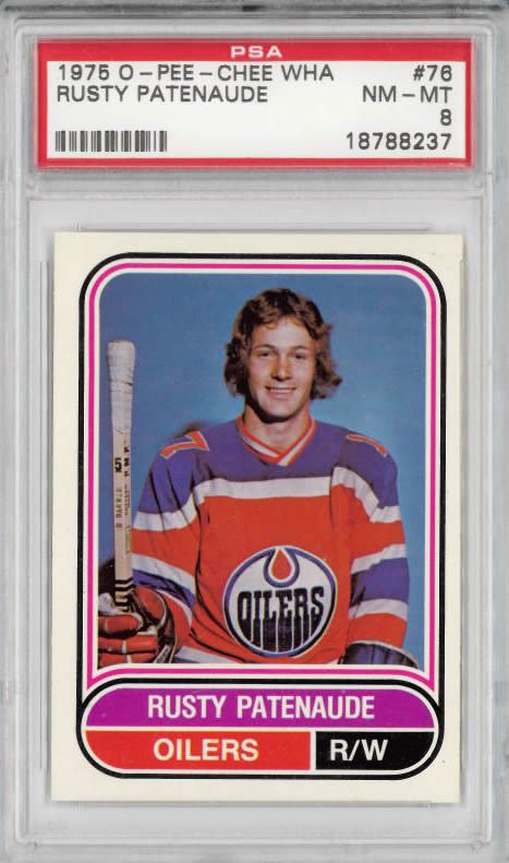 1975 O-Pee-Chee WHA #76 Rusty Patenaude Edmonton Oilers PSA 8